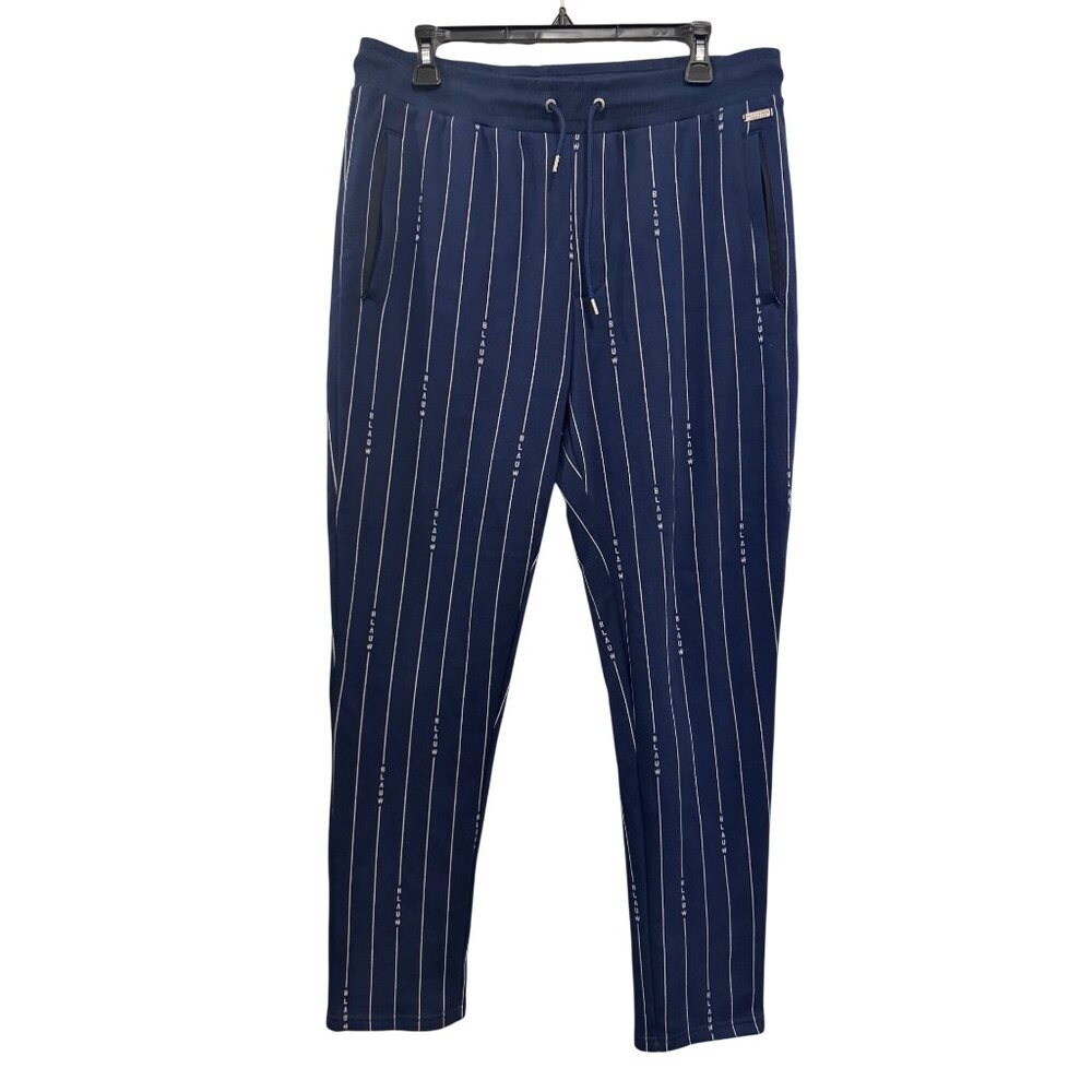 Scotch & Soda Amsterdams Blauw Pants L Navy Striped Drawstring Cotton Blend